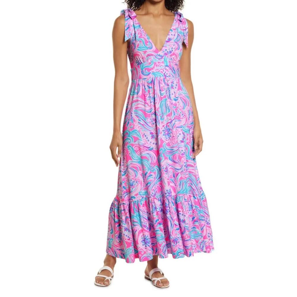 RARE Lilly Pulitzer Maxine Dress Midi Prosecco Pink Don't Be Jelly Dress Size 12 - Picture 3 of 11